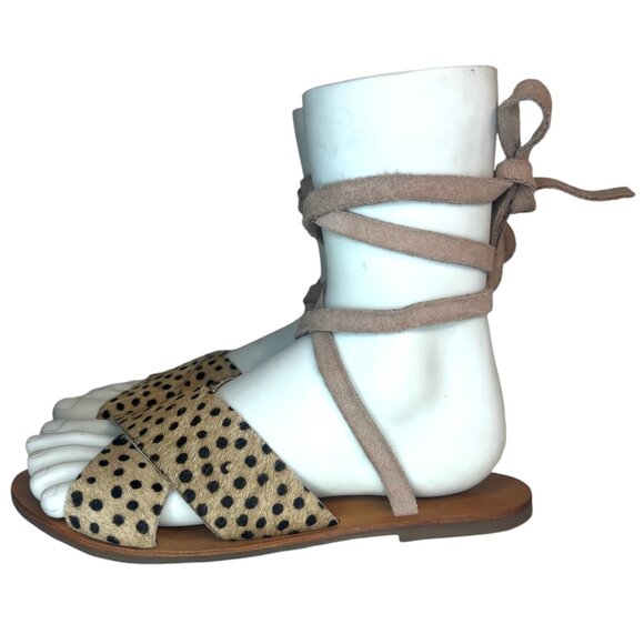 REVOLVE URGE Cheetah Print Ankle Wrap Pony Hair Flat Sandals 7.5 38 Animal Print - Picture 9 of 12